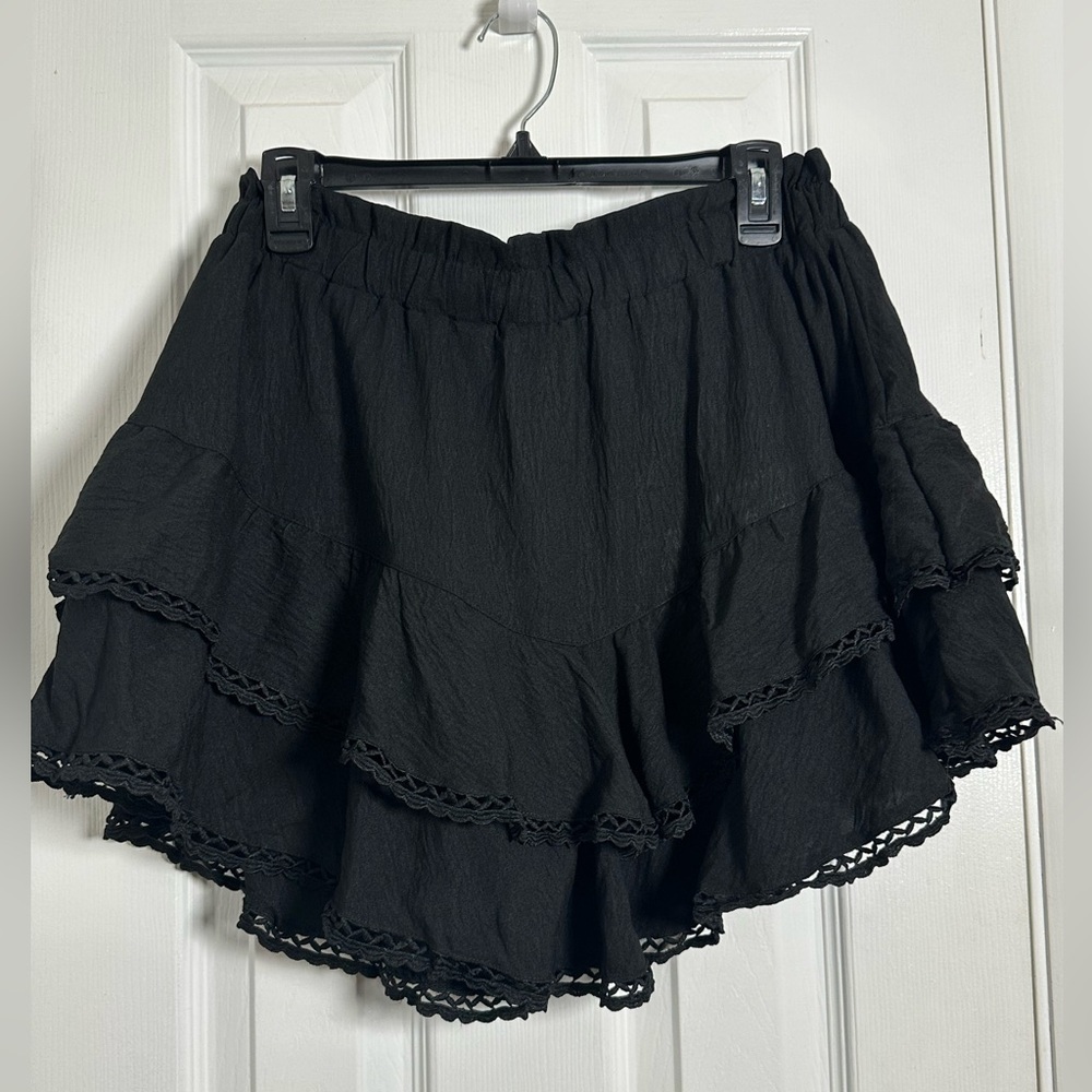 Black A-Line Skirt with Lace Trim